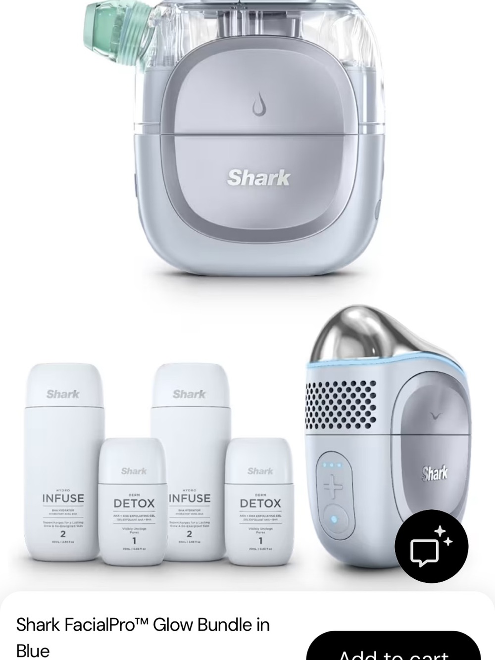 Shark FacialPro Glow Skincare Device Bundle - Light Blue & Silver